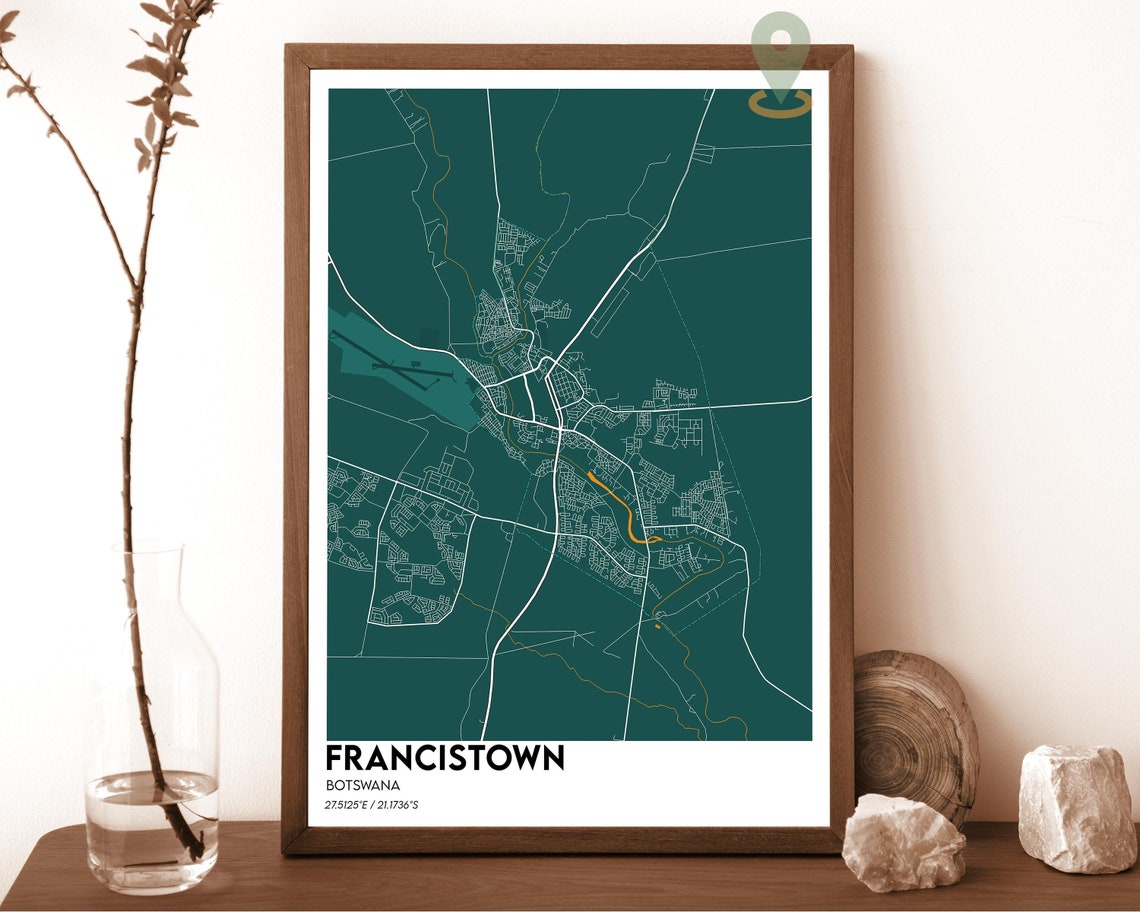 Francistown Botswana Deep Green Modern City Map Home Decor Poster