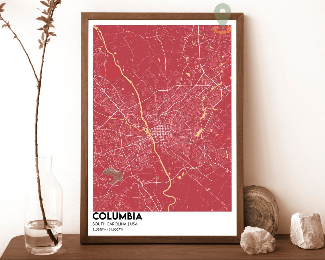 Columbia South Carolina Columbia Map Columbia Map Print Columbia Gift Columbia Wall Art Columbia Travel Poster Columbia City Poster