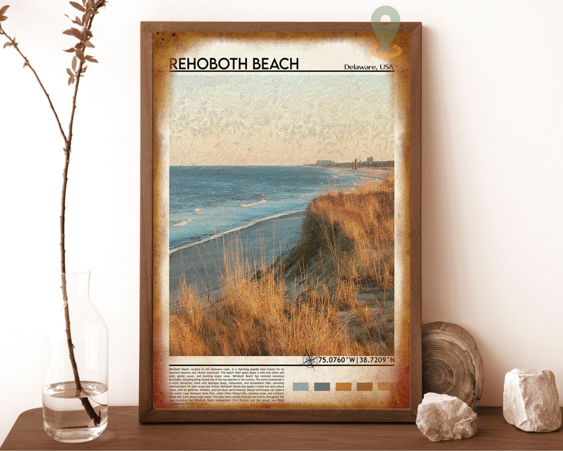 Rehoboth Beach Delaware Dunes Golden Shore Ocean Coordinate Poster - Image 6