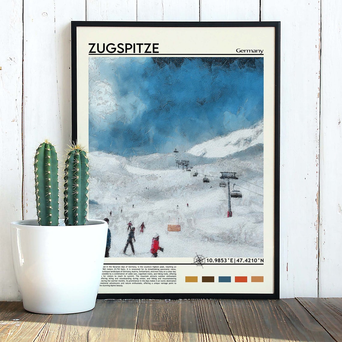 Zugspitze Germany Alpine Ski Slope Gondolas Snow Resort Art Poster - Image 3