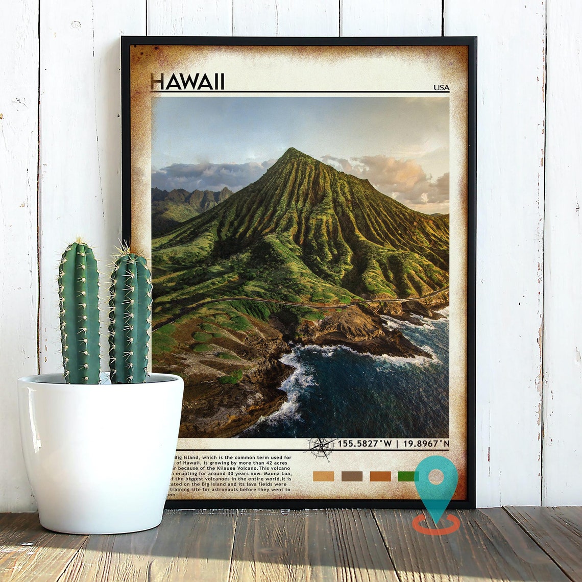 Hawaii USA Green Volcanic Crater Ocean Coast Aerial View Poster - Image 5