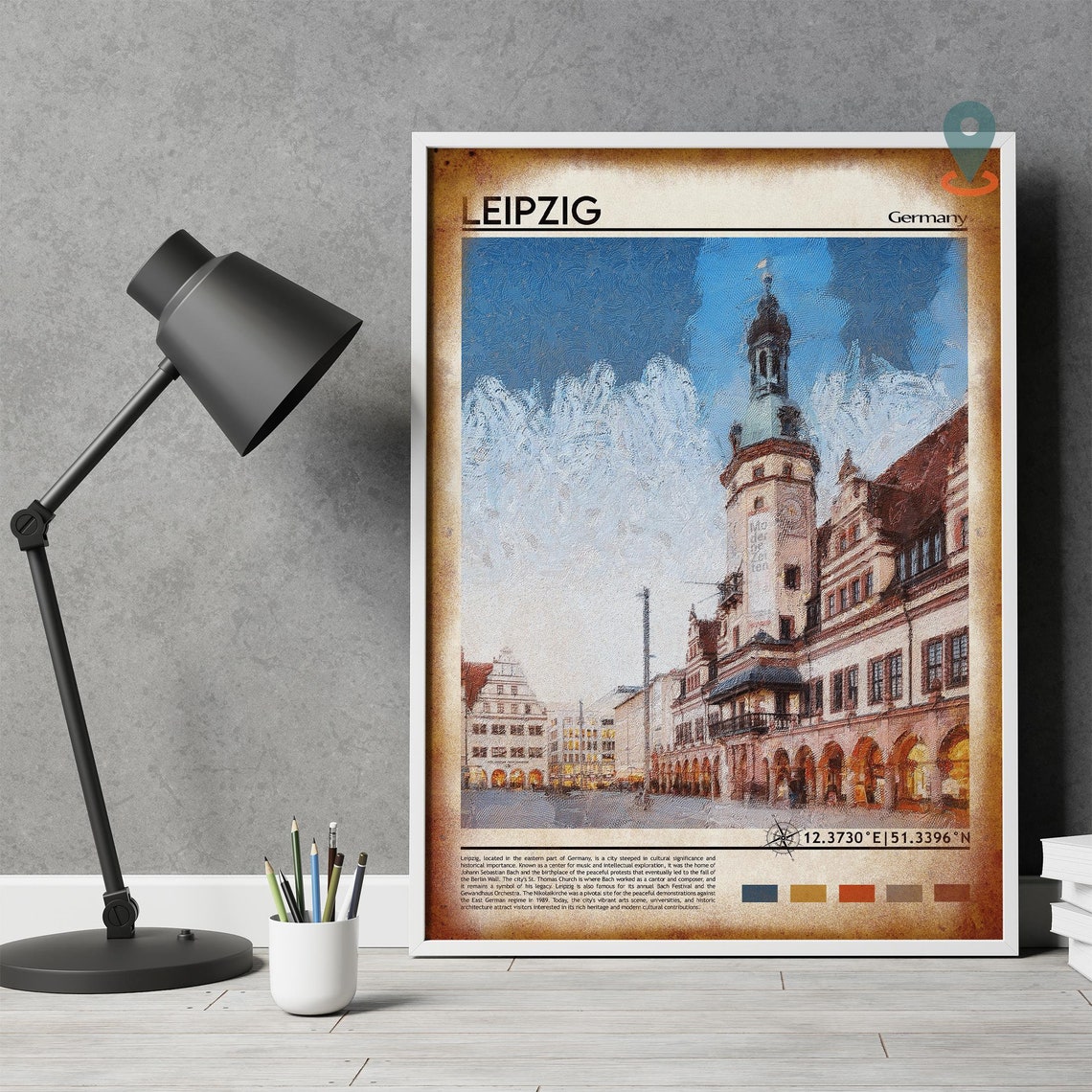 Leipzig Germany Historic Old Town Hall Market Square Painterly Poster - Image 4