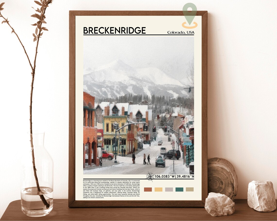 Breckenridge Colorado Snowy Main Street Ski Mountain Town Travel Poster