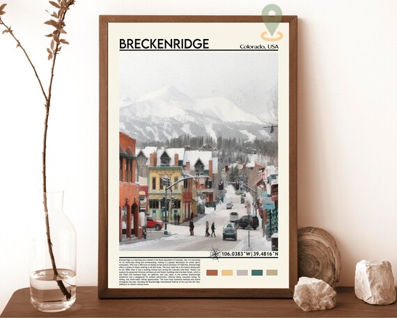Breckenridge Colorado Snowy Main Street Ski Mountain Town Travel Poster