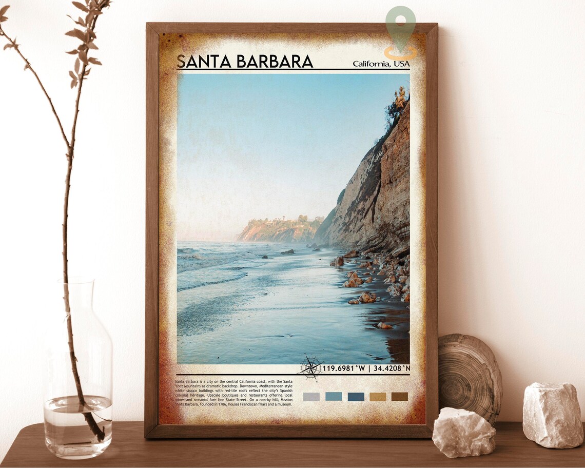 Santa Barbara California Beach Cliffs Travel Photo Poster Home Decor - Image 6