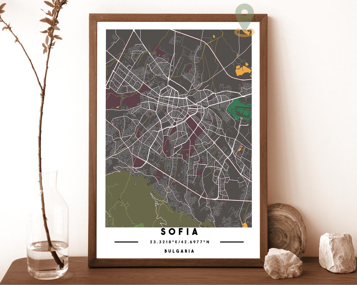 Sofia Bulgaria City Map Art Poster Navy Green Modern Wall Decor - Image 4