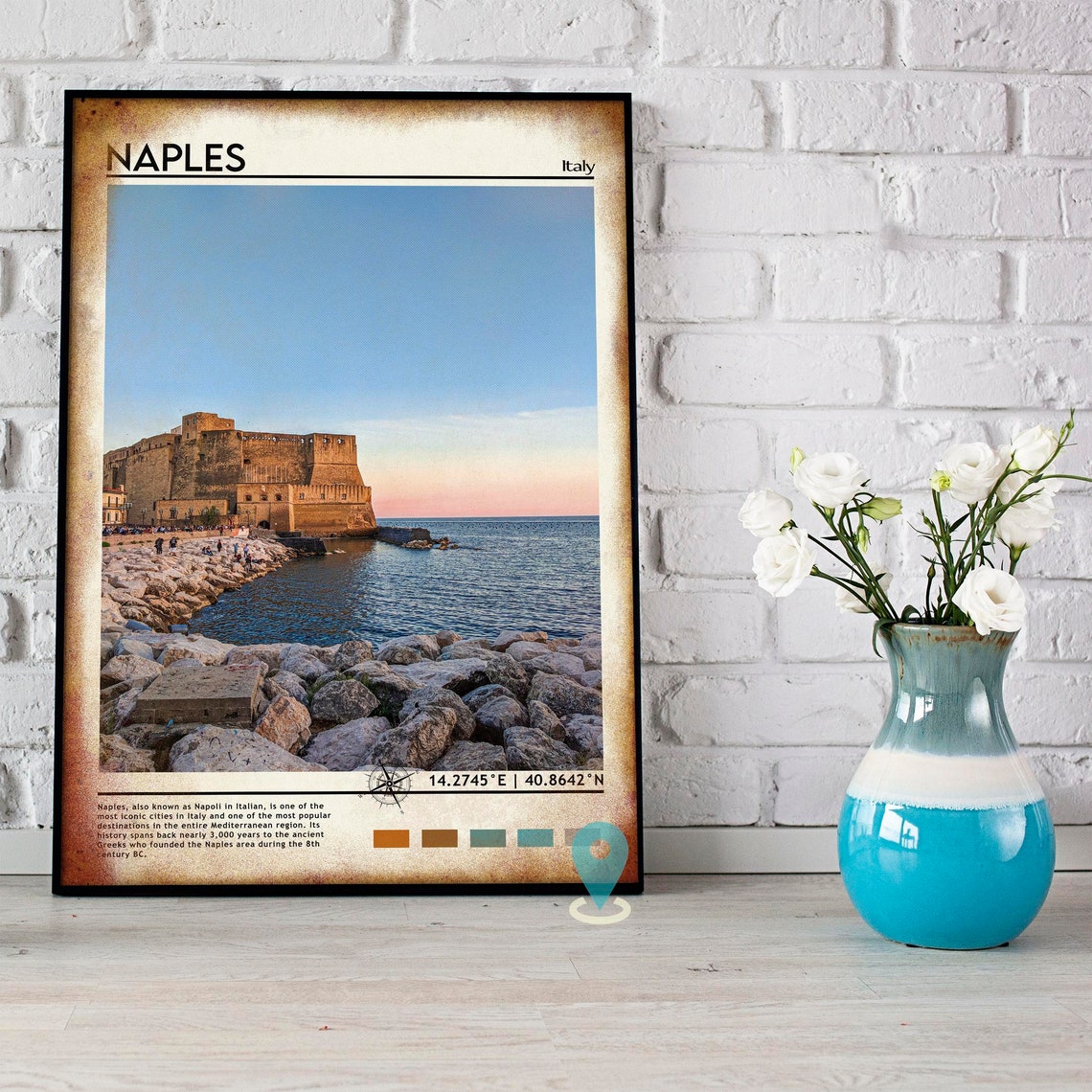 Naples Italy Sunset Coastline Castle by the Sea Vintage Poster - Image 4