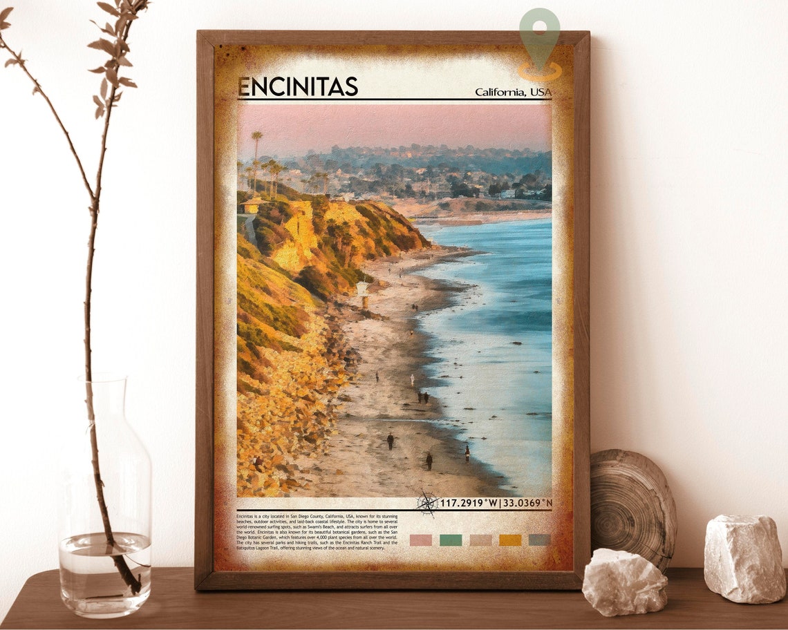 Encinitas California Beach Coast Surf Town Swamis Travel Poster - Image 6