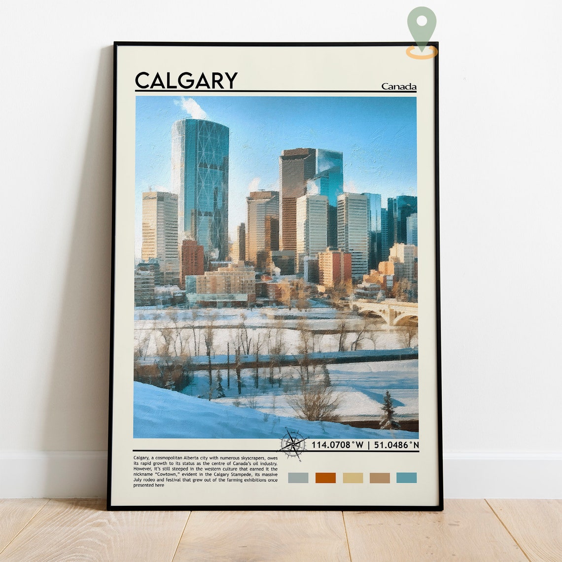 Calgary Canada Winter Downtown Skyline by the River Vintage Poster - Image 4