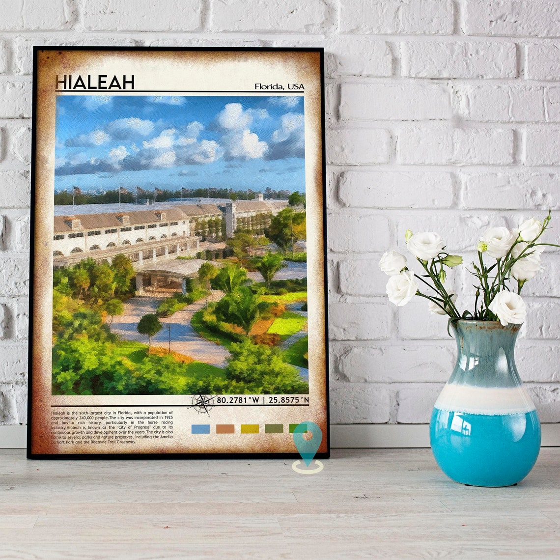 Hialeah Florida Historic Building Palm Trees Photo Travel Wall Art - Image 5