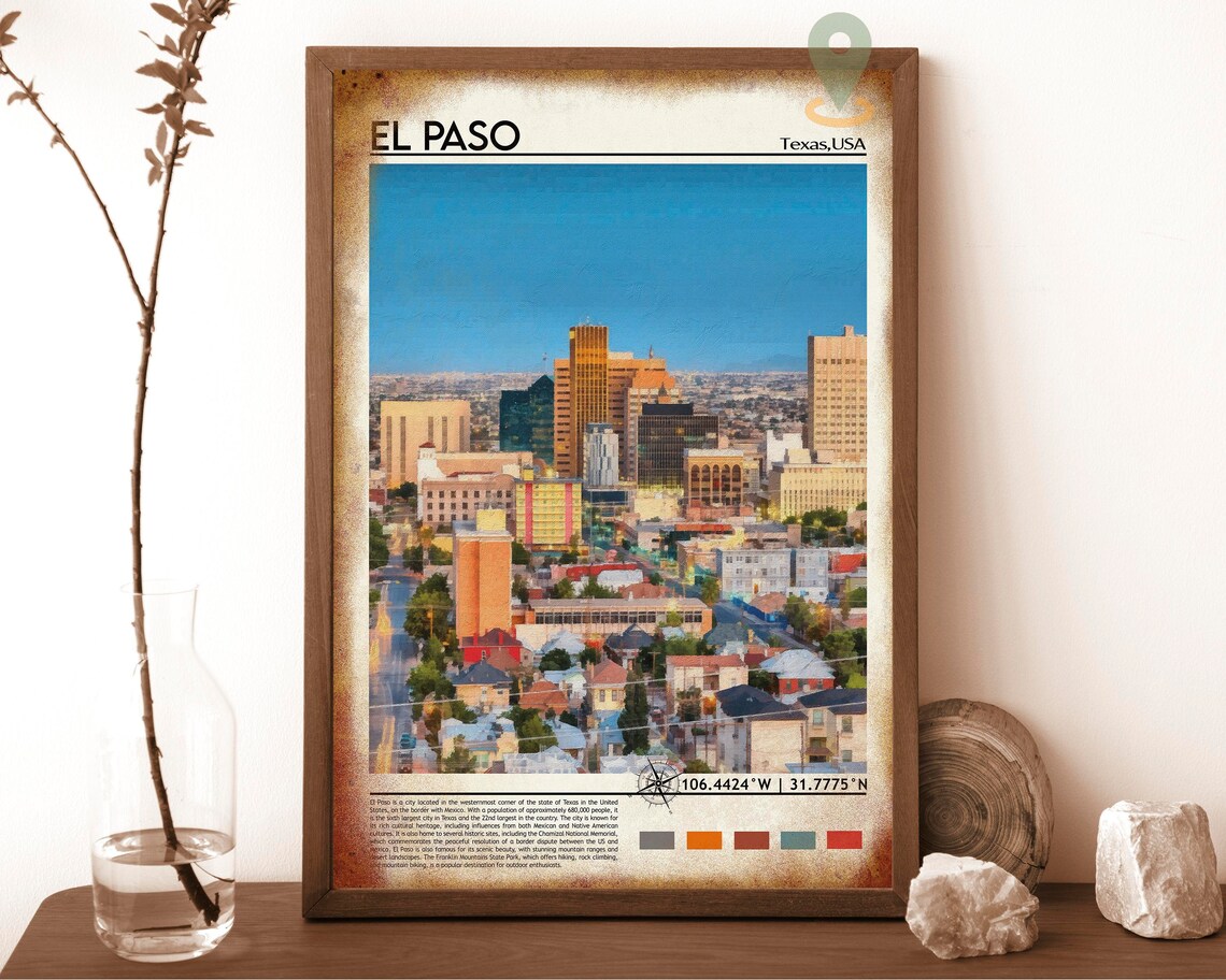 El Paso Texas Downtown Skyline Cityscape Painting Travel Poster - Image 6