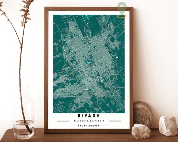 Riyadh Saudi Arabia City Street Map Teal Minimalist Art Poster