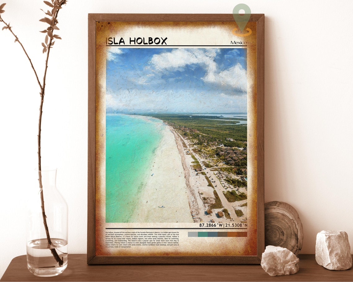 Isla Holbox Mexico Turquoise Beach Aerial Coastline Travel Poster - Image 6
