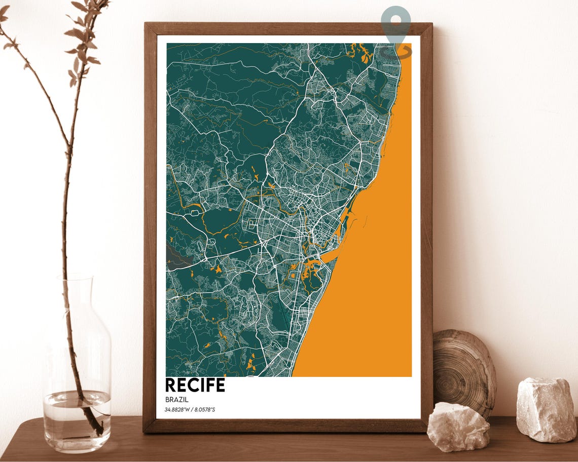 Recife Brazil Coastal Teal Modern City Map Home Decor Poster - Image 5