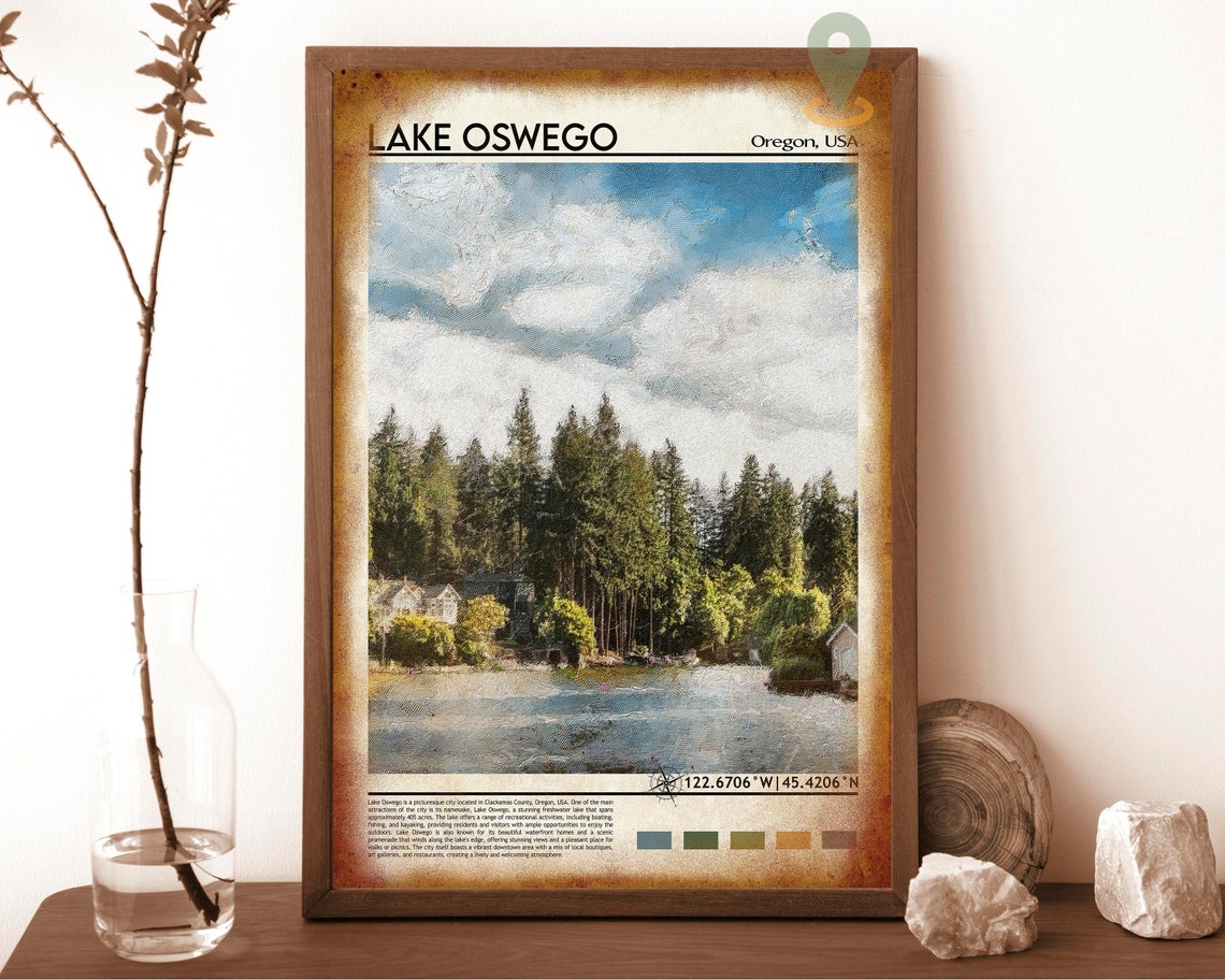 Lake Oswego Print Lake Oswego Poster Lake Oswego Wall Art Lake Oswego Travel Print Lake Oswego Art Print Lake Oswego Art Oregon Print - Image 6