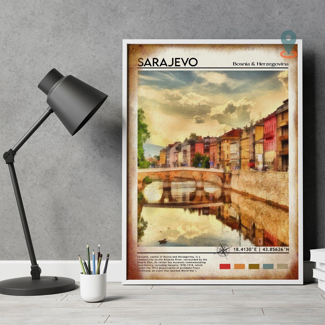 Sarajevo Bosnia Historic River Bridge Old Town Travel Poster - Image 5