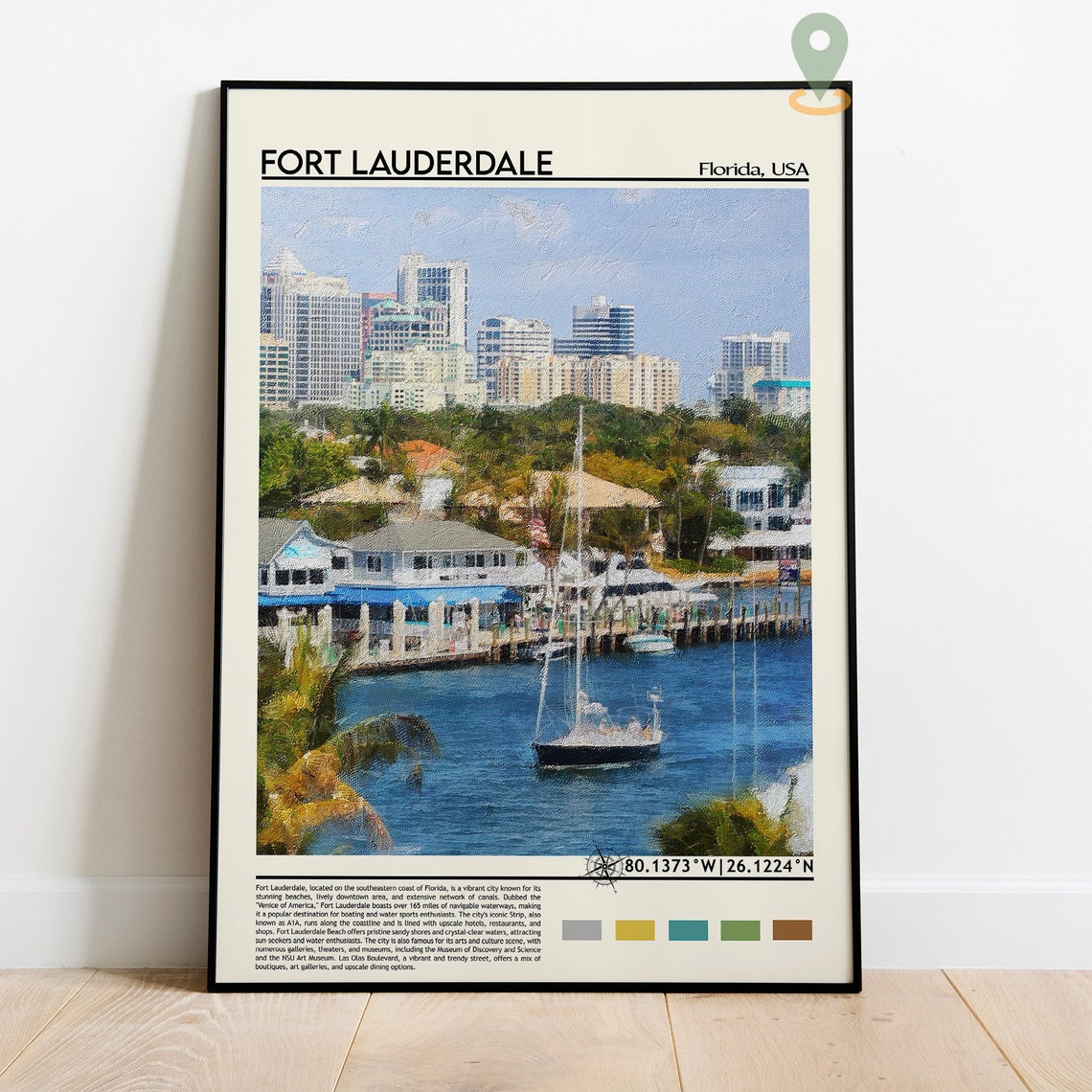 Fort Lauderdale Florida Marina Skyline Sailboat Travel Poster - Image 2