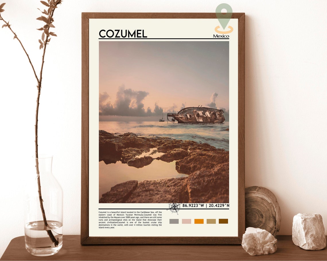Cozumel Mexico Caribbean Shipwreck Beach Sunset Scene Poster