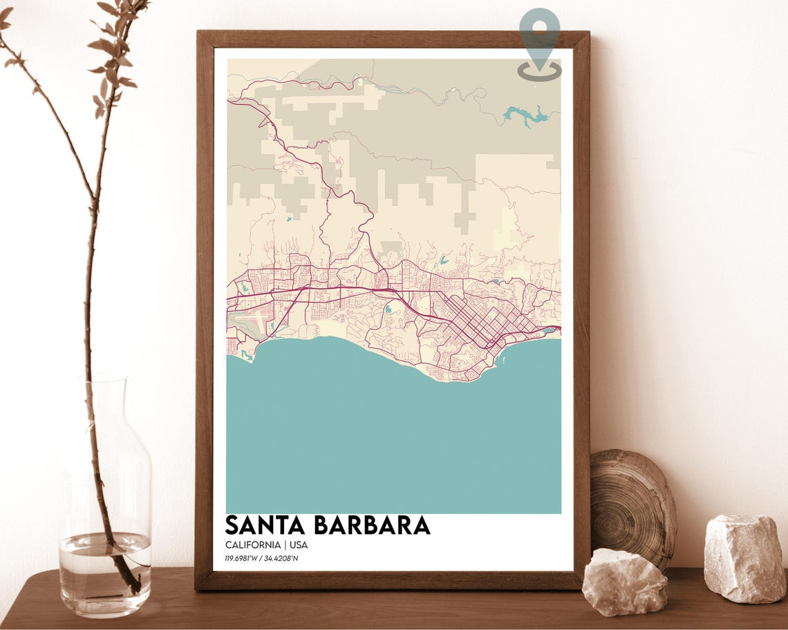Santa Barbara California Navy Mustard City Map Home Decor Poster - Image 6