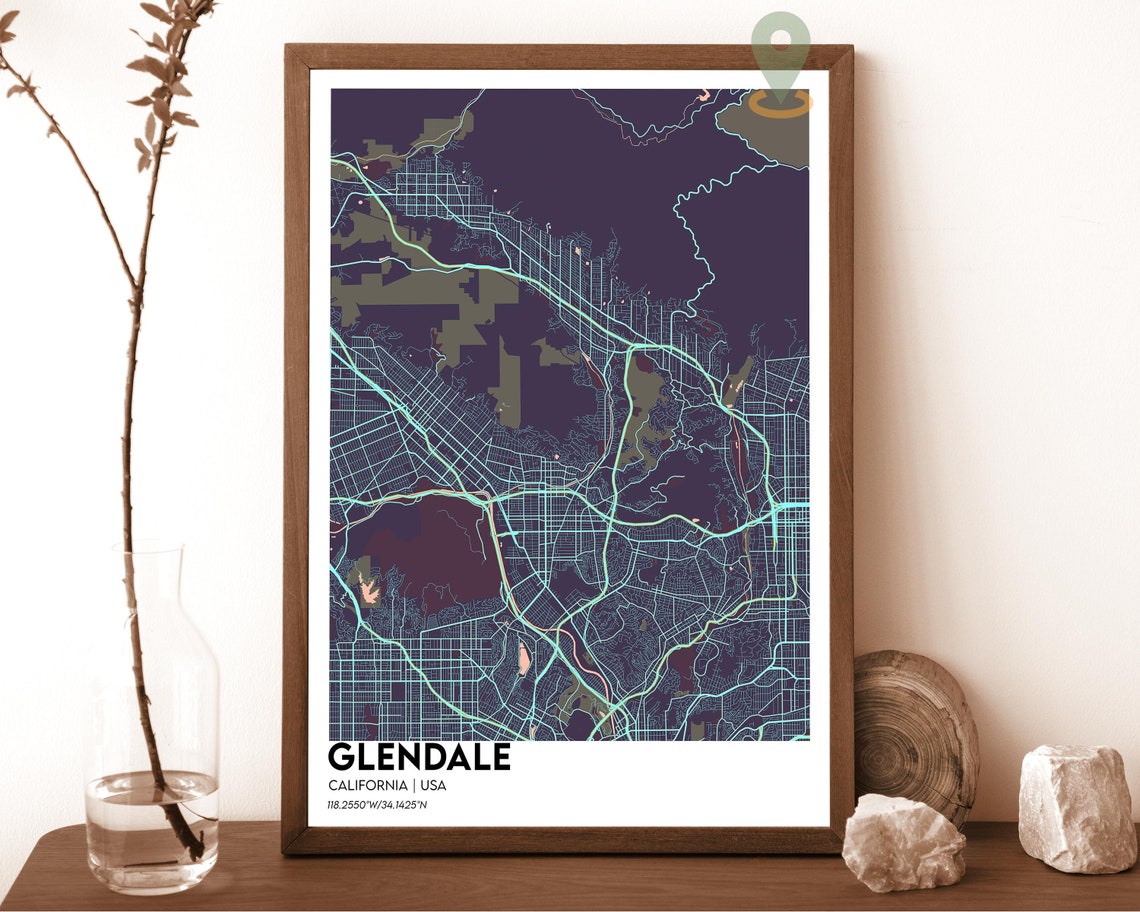 Glendale California Brown Cream Classic City Map Home Decor Poster - Image 3
