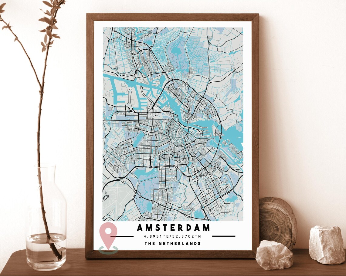 Amsterdam The Netherlands black and white Street Map Coordinates Poster - Image 5