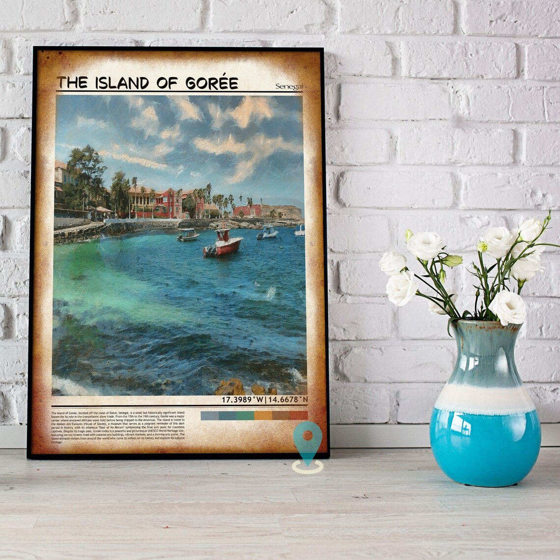 Island of Goree Senegal Harbor Boats Painterly Travel Poster - Image 5