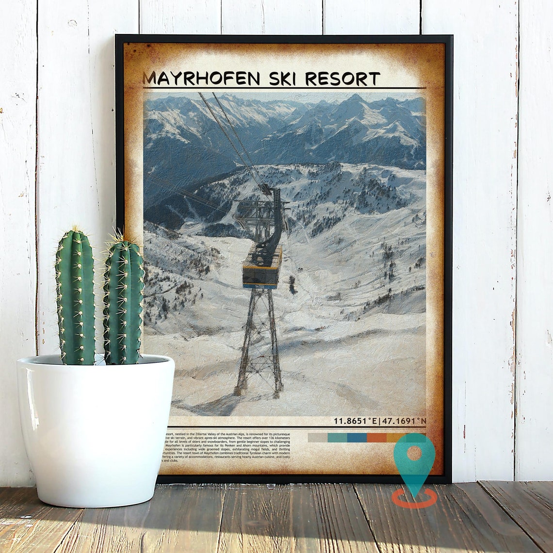 Mayrhofen Ski Resort Cable Car Ride Over Snowy Valley Poster - Image 2