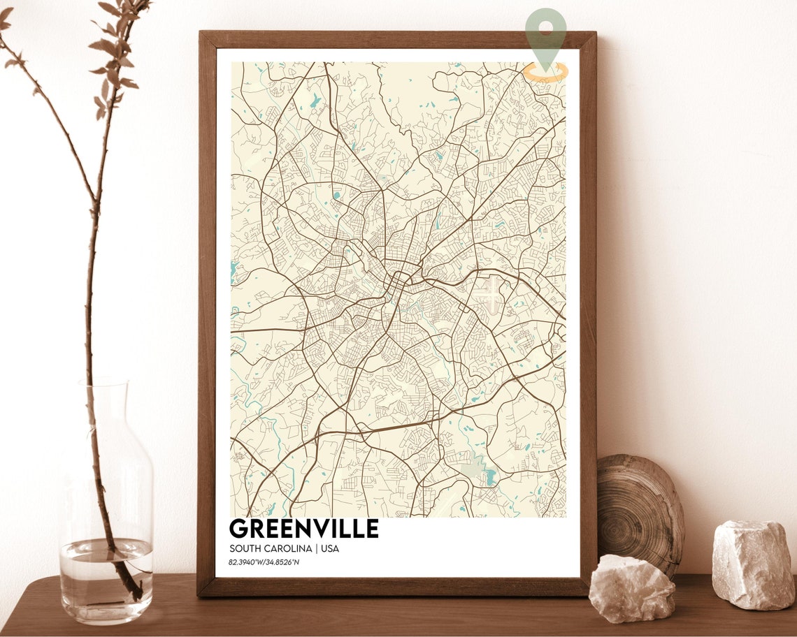 Greenville Map Greenville Map Print Greenville Personalized Map Greenville Wall Art Greenville Travel Poster Greenville South Carolina