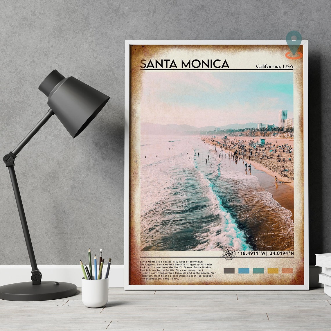 Santa Monica Print Vintage Poster Santa Monica Art Santa Monica Poster Santa Monica Photo Santa Monica Poster Print California Poster - Image 3