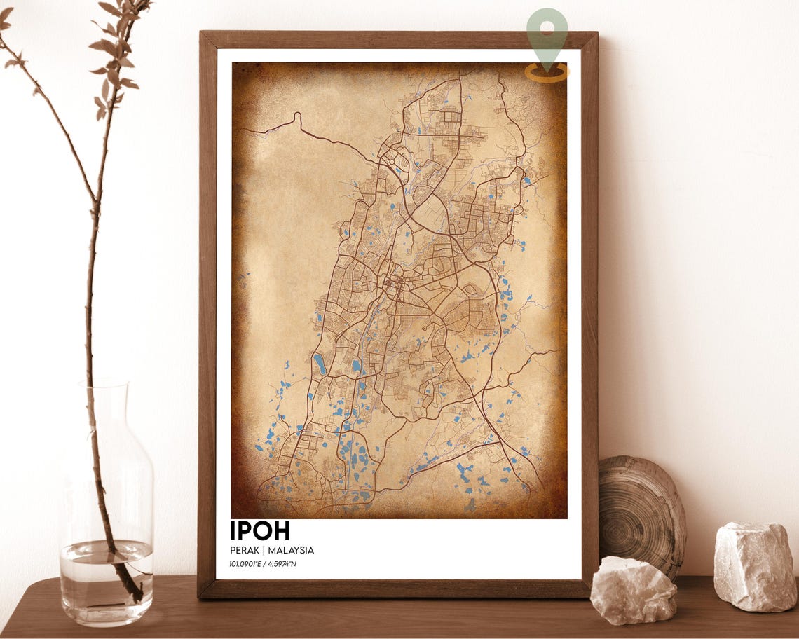 Ipoh Malaysia Bold Red Modern Minimalist City Street Map Wall Art - Image 6