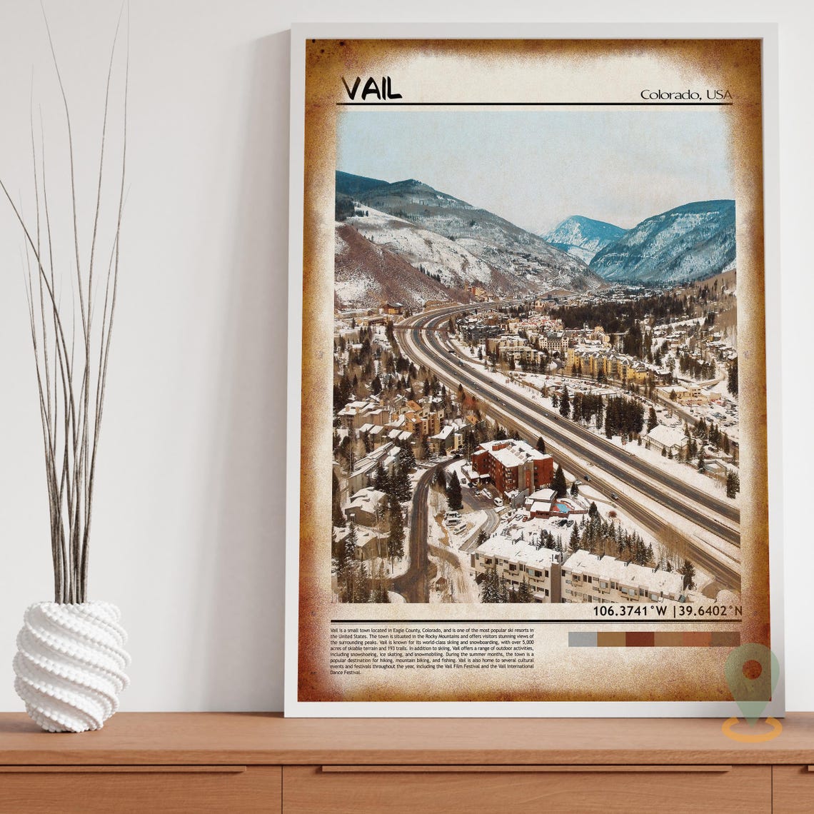 Vail Colorado Ski Resort Snowy Winter Valley Aerial View Poster - Image 3