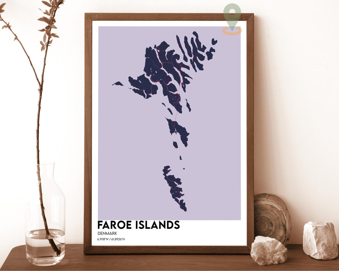 Faroe Islands Denmark Minimalist Archipelago Map Teal Cream Art Poster - Image 3