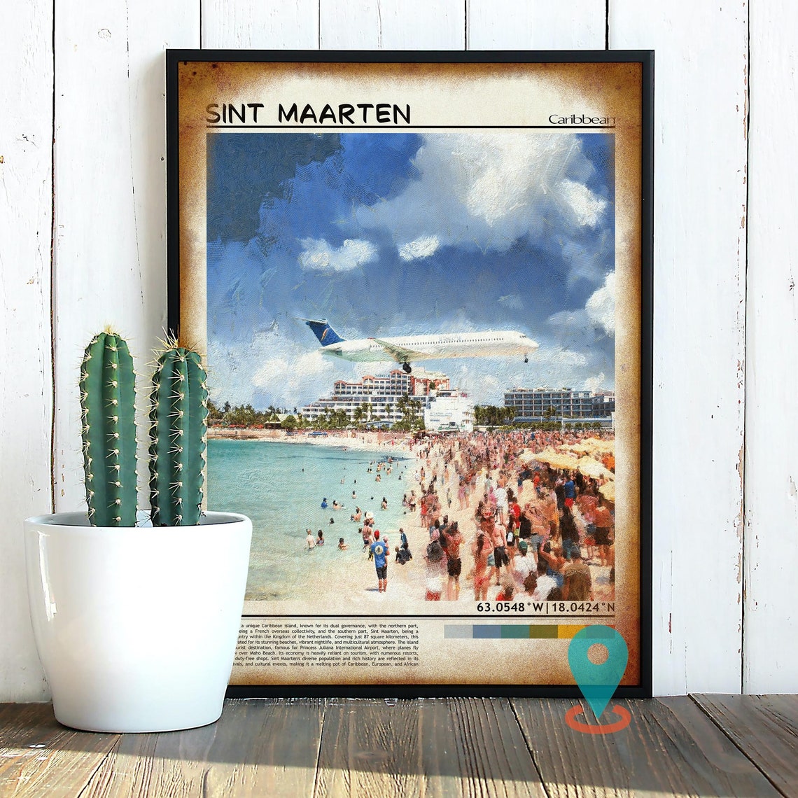 Sint Maarten Caribbean Plane Over Beach Painting Travel Poster - Image 2