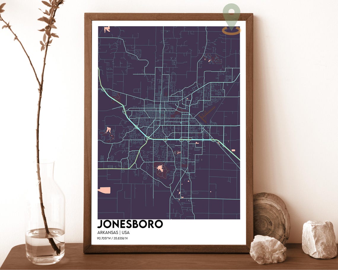 Jonesboro Arkansas Charcoal Orange Minimalist City Map Wall Art - Image 5