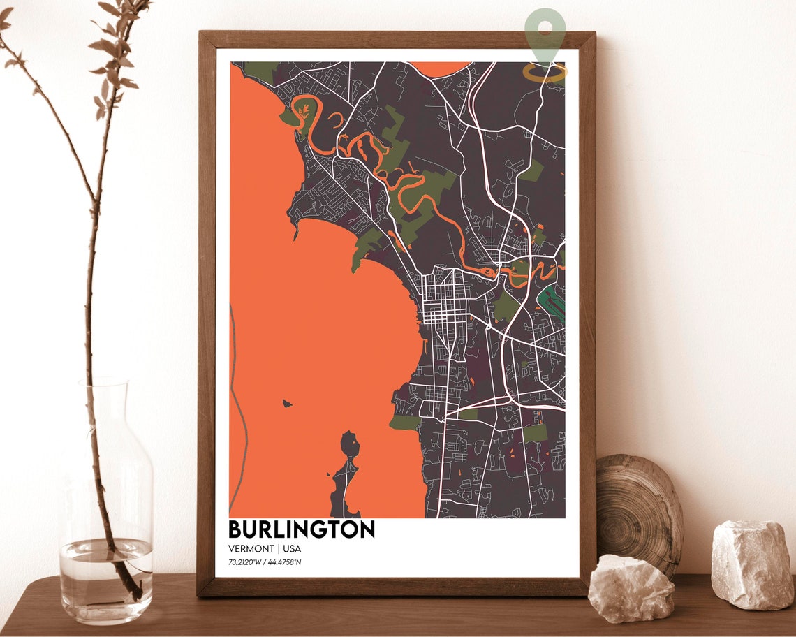 Burlington Vermont Navy Aqua Minimalist City Map Design Poster - Image 5