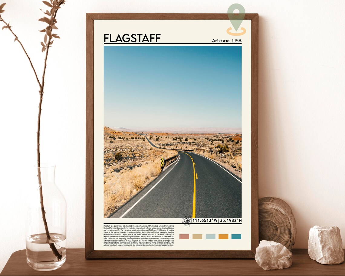 Flagstaff Arizona USA Desert Highway Open Road Vintage Poster
