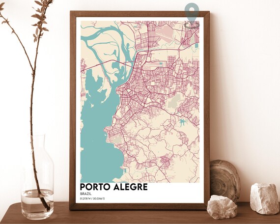 Porto Alegre Brazil Cream Burgundy City Map Home Decor Poster Art