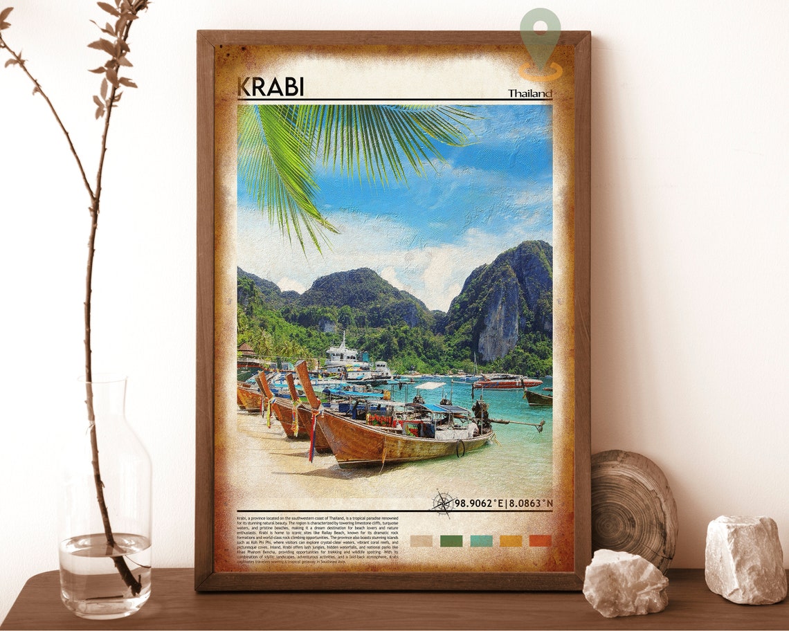 Krabi Thailand Longtail Boats Tropical Beach Travel Art Poster - Image 6