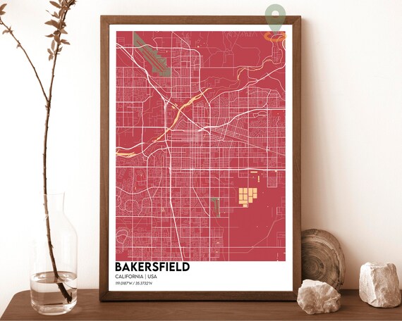 Bakersfield California USA Bold Red Modern City Street Map Poster