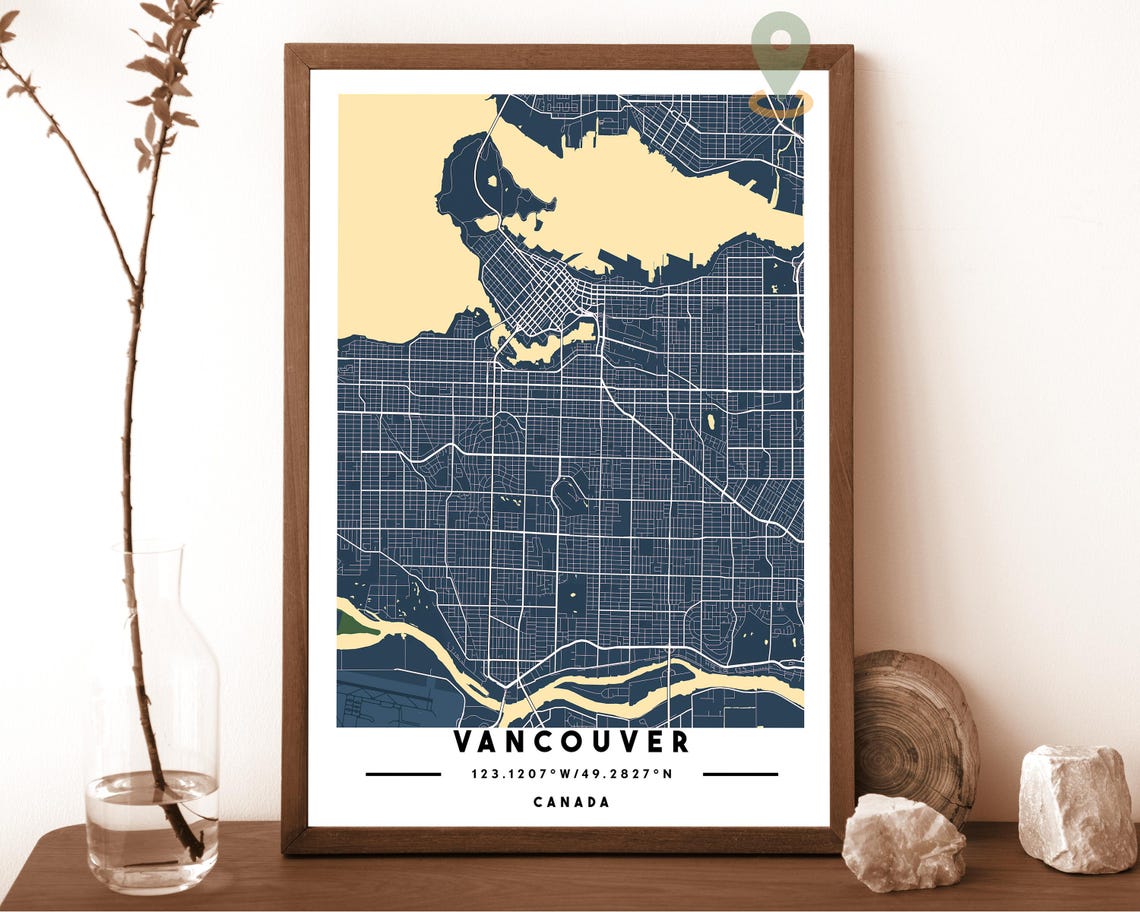 Vancouver Canada Navy Gold Street Map Bold Minimalist Wall Art - Image 2