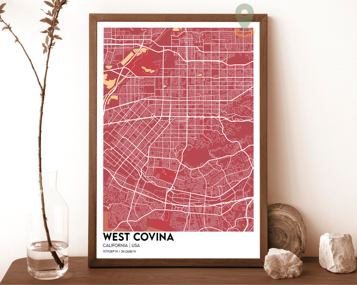West Covina California Emerald Street Map Modern Decor Poster - Image 3