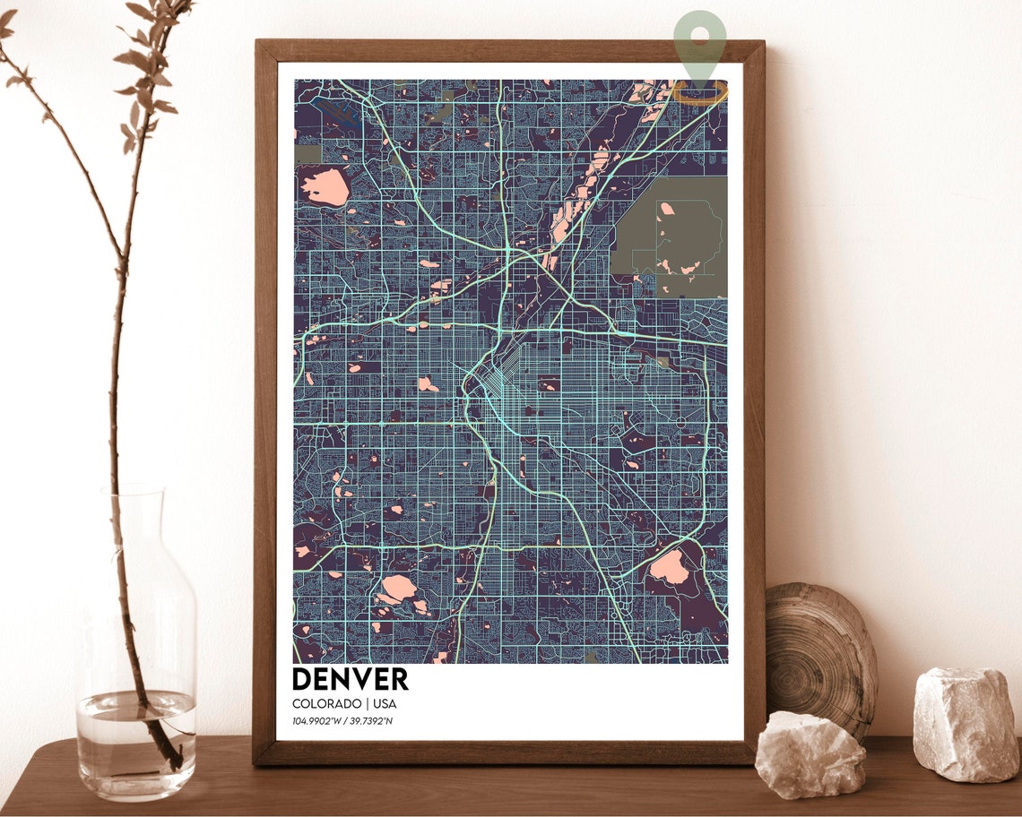 Denver Colorado Teal Orange Modern City Map Street Grid Poster - Image 3