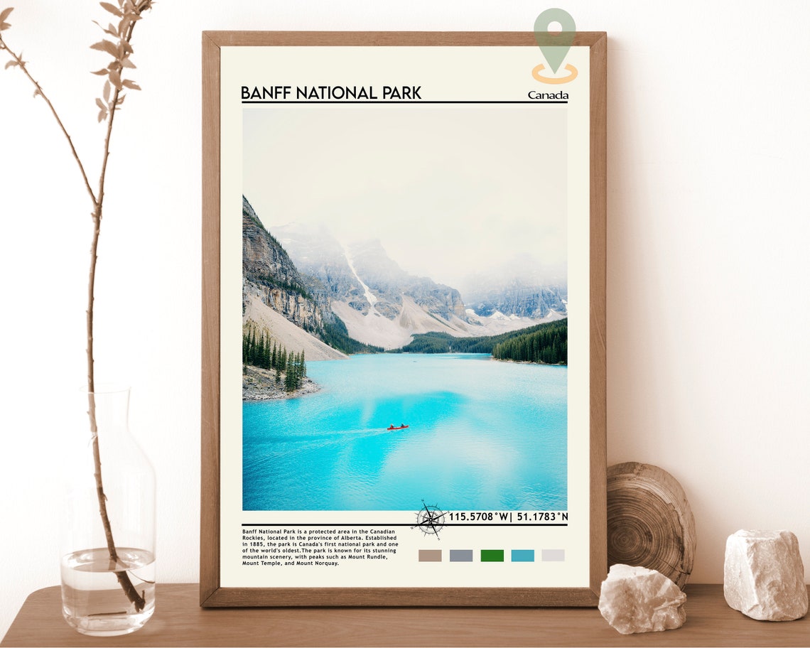 Banff National Park Canada Turquoise Lake Canoe Travel Poster