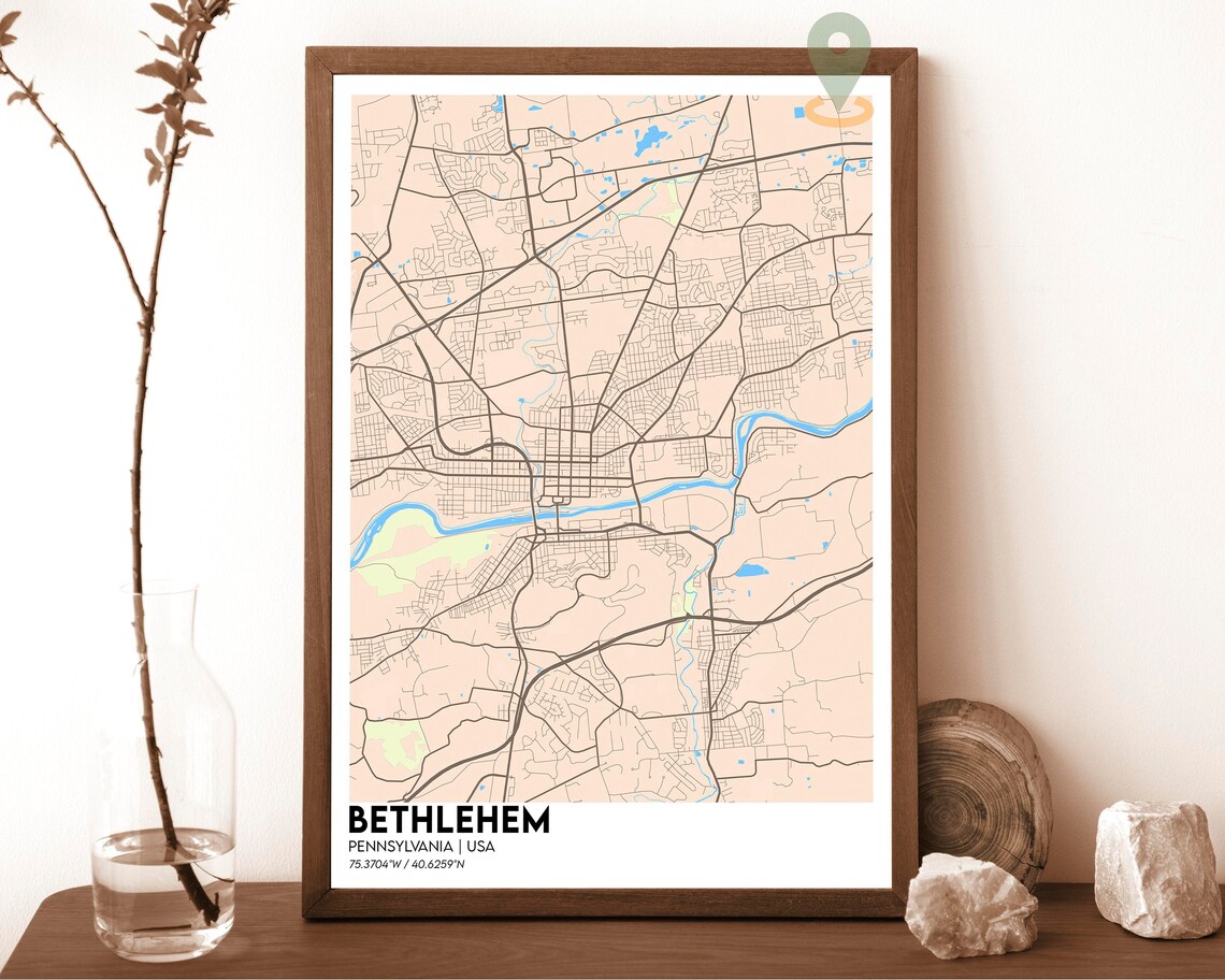 Bethlehem Pennsylvania City Street Map Teal Art Print for Hometown Pride - Image 5