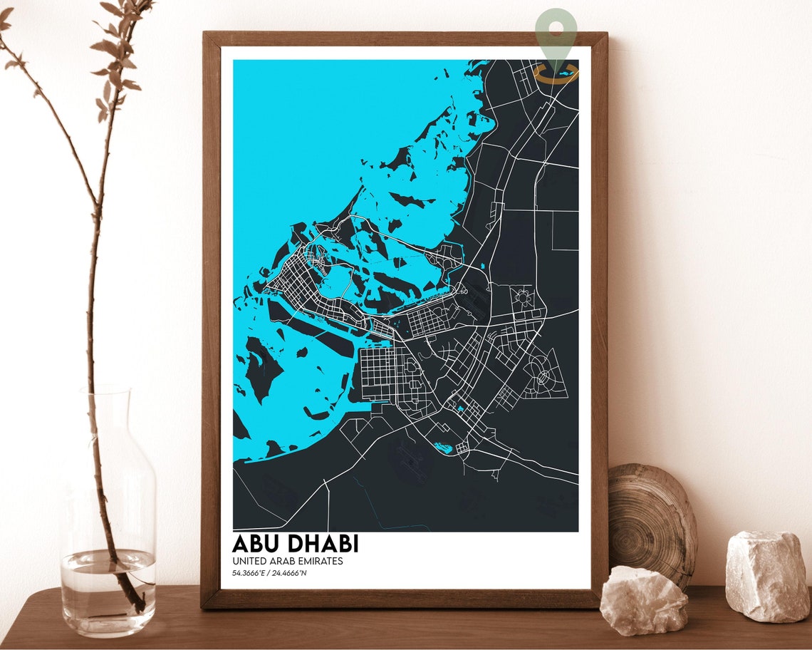 Abu Dhabi UAE City Street Map Navy and Yellow Modern Art Poster - Image 2