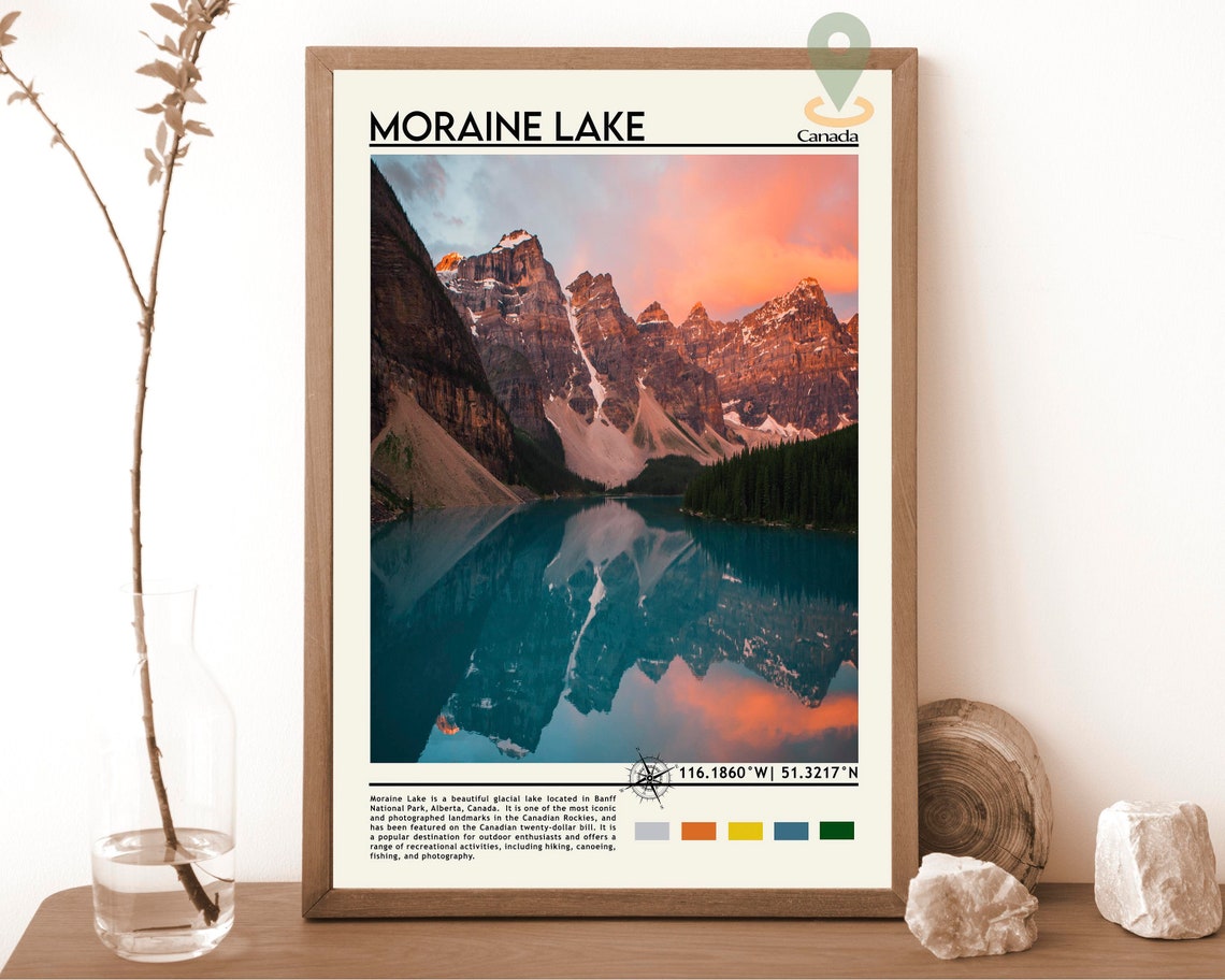 Moraine Lake Canada Banff Sunset Reflection Photo Travel Poster
