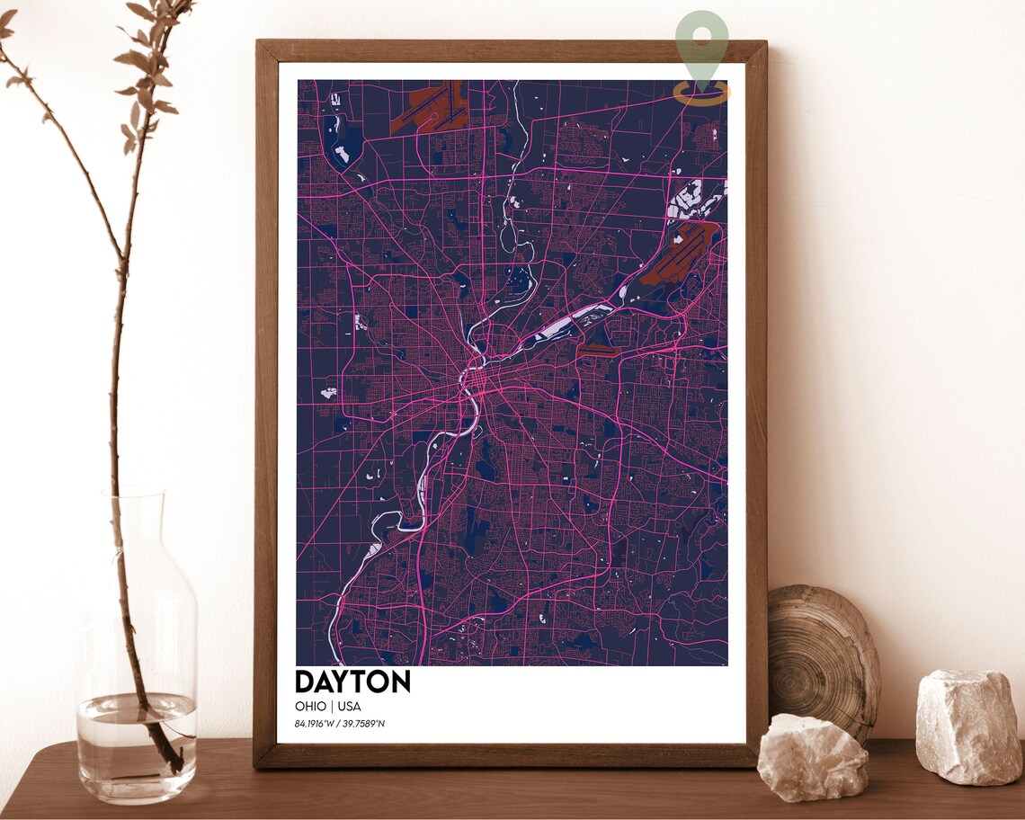 Dayton Ohio Blush Pink Modern City Map Street Grid Art Poster - Image 2