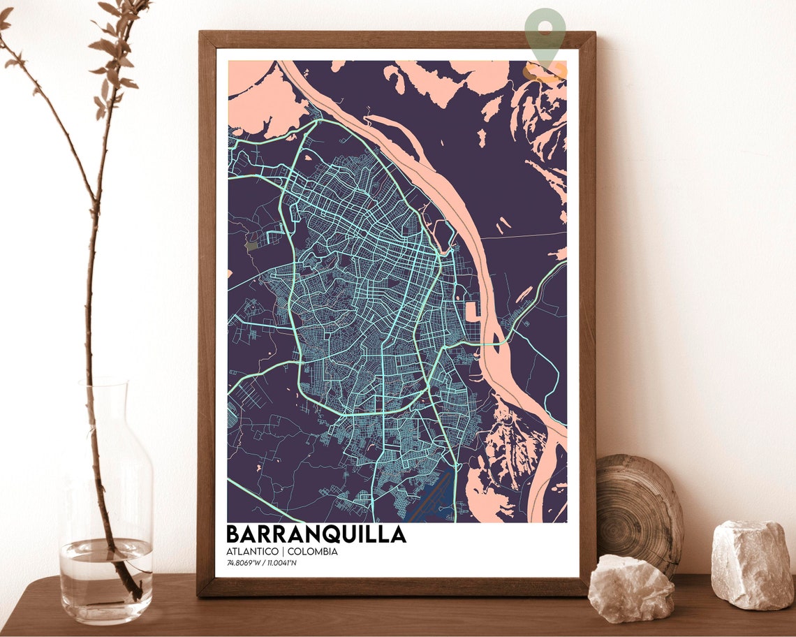 Barranquilla Colombia Atlantico Navy Gold River City Map Poster - Image 3