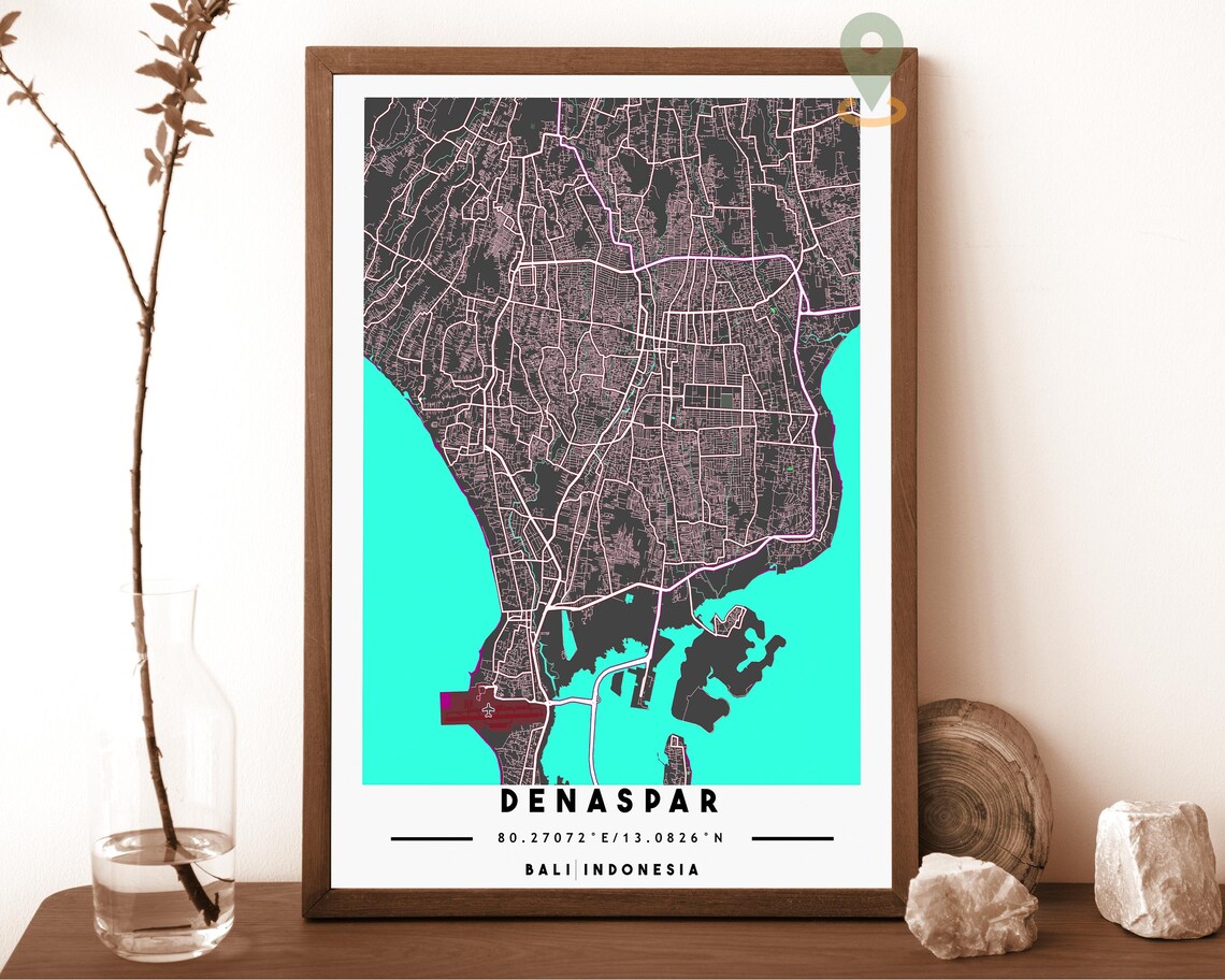 Denpasar Bali Indonesia Black And White City Street Map Coordinates Poster - Image 5