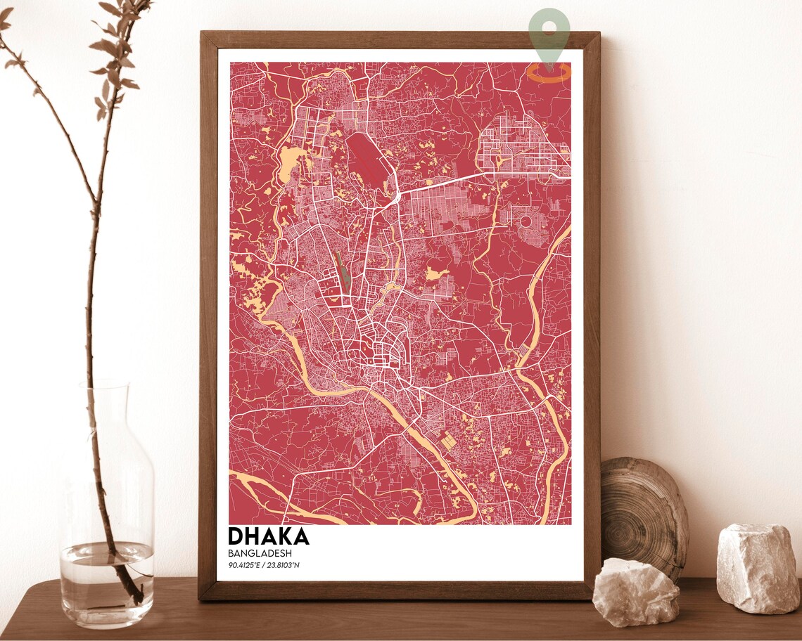 Dhaka Bangladesh City Street Map Navy Gold Art Poster for Map Collectors - Image 6